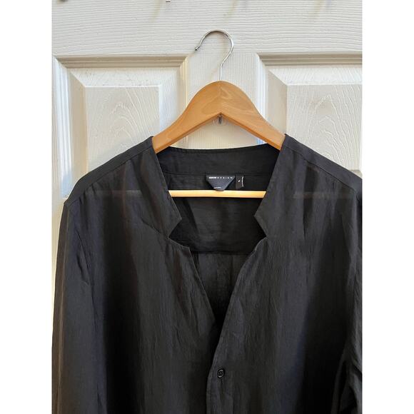 ASOS Designs Black Semi Sheer Notch V Neck Button Down Tunic Top Size XL - Picture 5 of 10